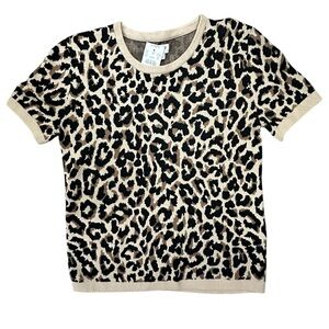 NWT J CREW Leopard Animal Print Short Sleeve T Shirt Sweater Size XS A292